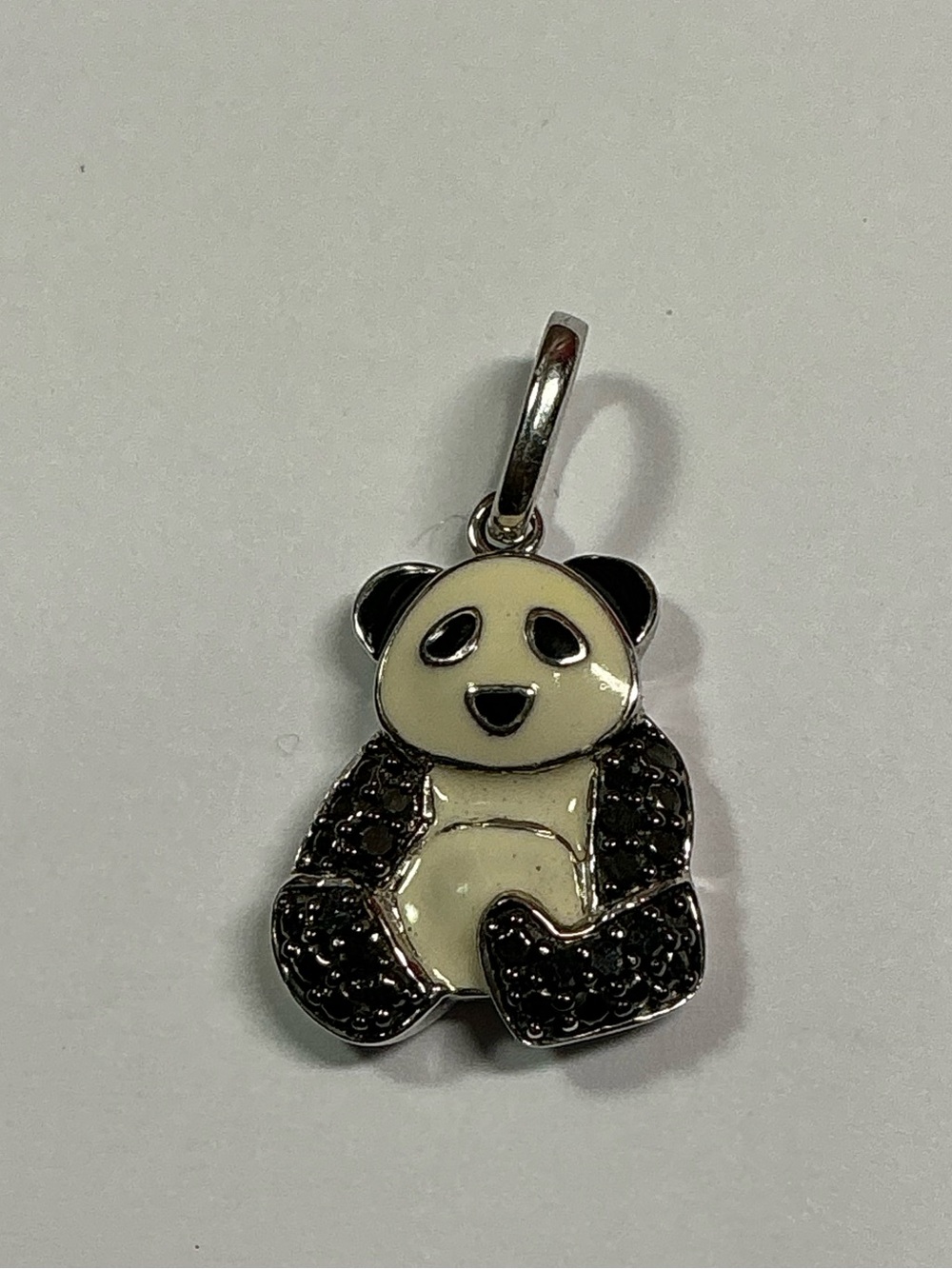 Vintage Sterling Silver Black Diamond JWBR Panda Pendant